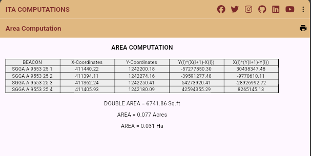 Screenshot of Area Computation sheet